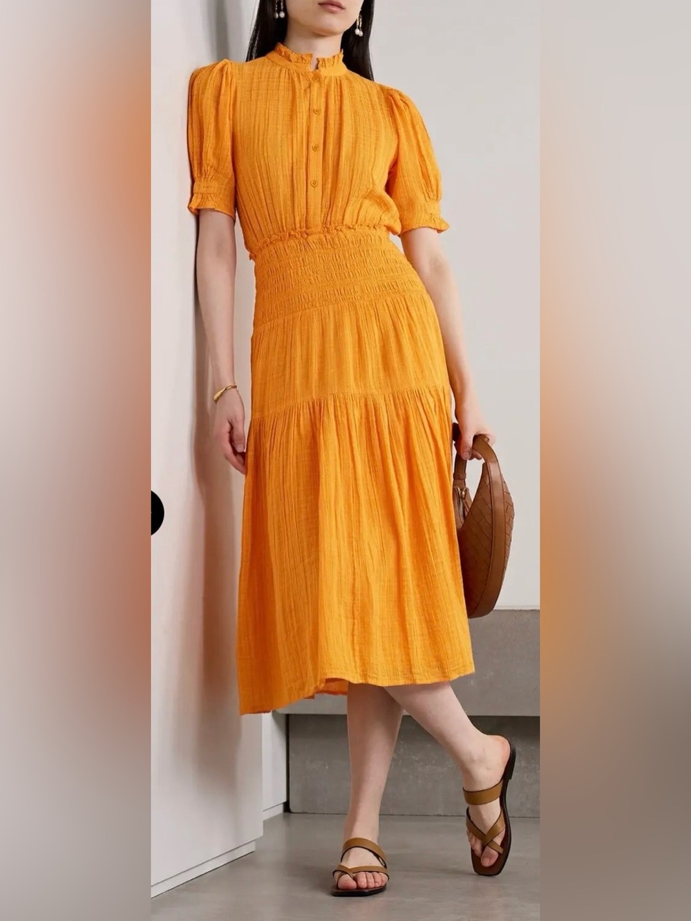 APIECE APART Las Alturas Shirred Organic Cotton-Blend GauzeMidi Dress NWT size M